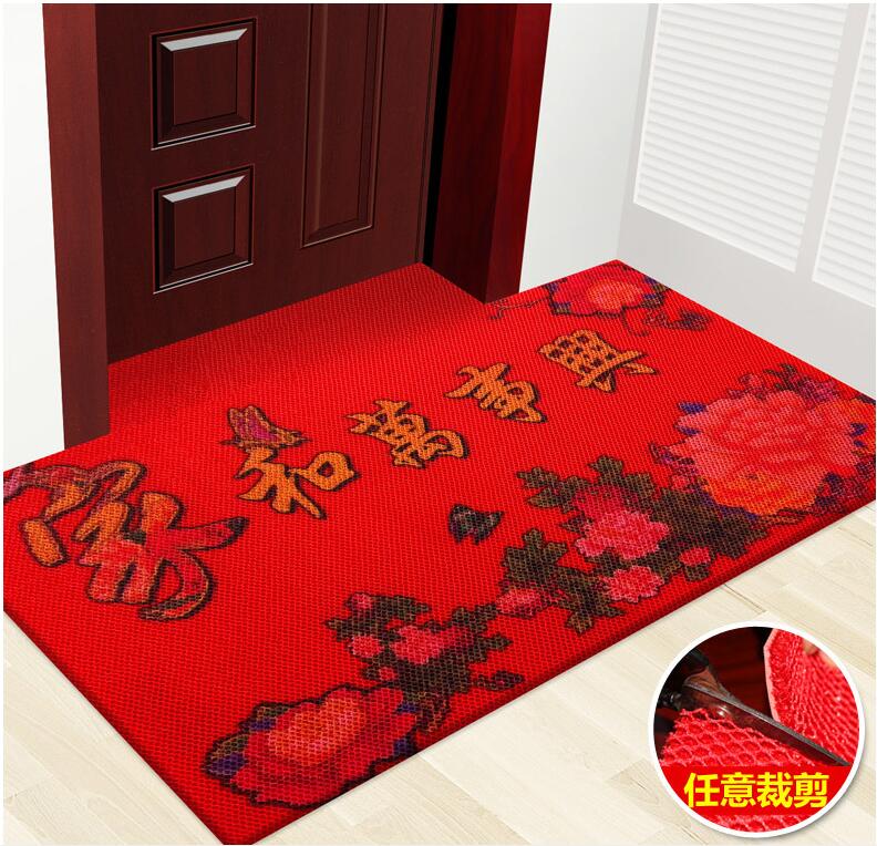 Red elastic silk spray printing door balcony carpet floor mat anti slip mat waterproof pad